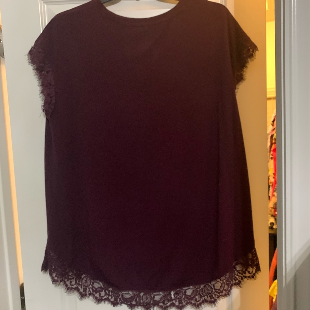 Ava Viv Dark Purple Women’s top with lace trim 1x